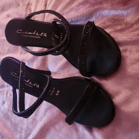 Comtesa rhinestones Elegant Black Mules with Moderate Heel 6M - Picture 3 of 12